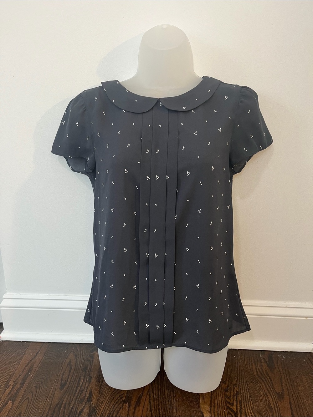 Womens Dark Blue Printed Peter Pan Collar Top